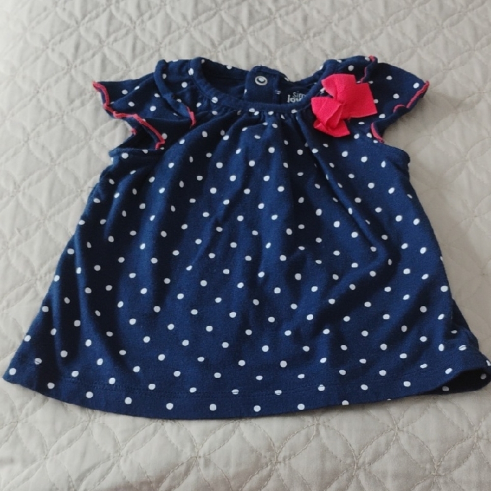 🍼 CARTER'S Navy Blue Polka Dot Top with Pink Bow 🍼